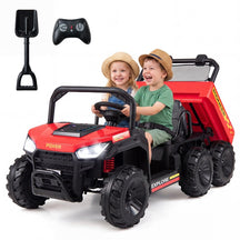 24V 2-Seater Ride on Dump Truck, 4WD Kids Car w/ Electric Dump Bed, Shovel, Parent Remote & Wireless Music, Electric Ride On UTV for Boys Girls