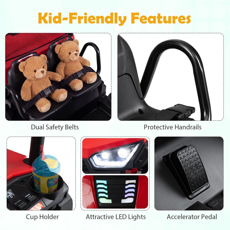 24V 2-Seater Ride on Dump Truck, 4WD Kids Car w/ Electric Dump Bed, Shovel, Parent Remote & Wireless Music, Electric Ride On UTV for Boys Girls