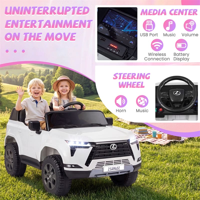 24V 4WD 2-Seater Kids Ride On Car, Licensed LEXUS GX550 Electric Vehicle with Remote Control, Wireless Music & Spring Suspension for Boys Girls