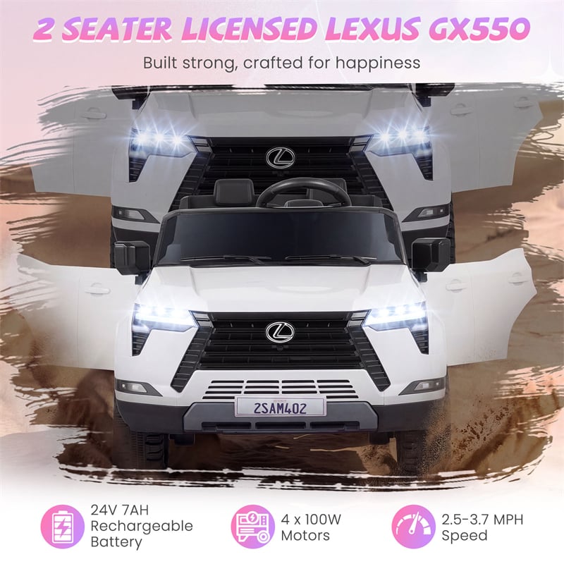24V 4WD 2-Seater Kids Ride On Car, Licensed LEXUS GX550 Electric Vehicle with Remote Control, Wireless Music & Spring Suspension for Boys Girls