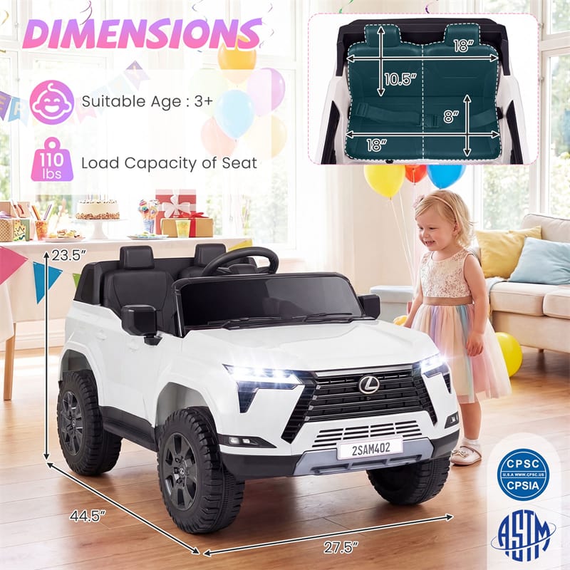 24V 4WD 2-Seater Kids Ride On Car, Licensed LEXUS GX550 Electric Vehicle with Remote Control, Wireless Music & Spring Suspension for Boys Girls