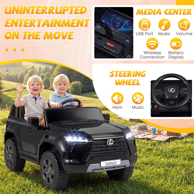 24V 4WD 2-Seater Kids Ride On Car, Licensed LEXUS GX550 Electric Vehicle with Remote Control, Wireless Music & Spring Suspension for Boys Girls