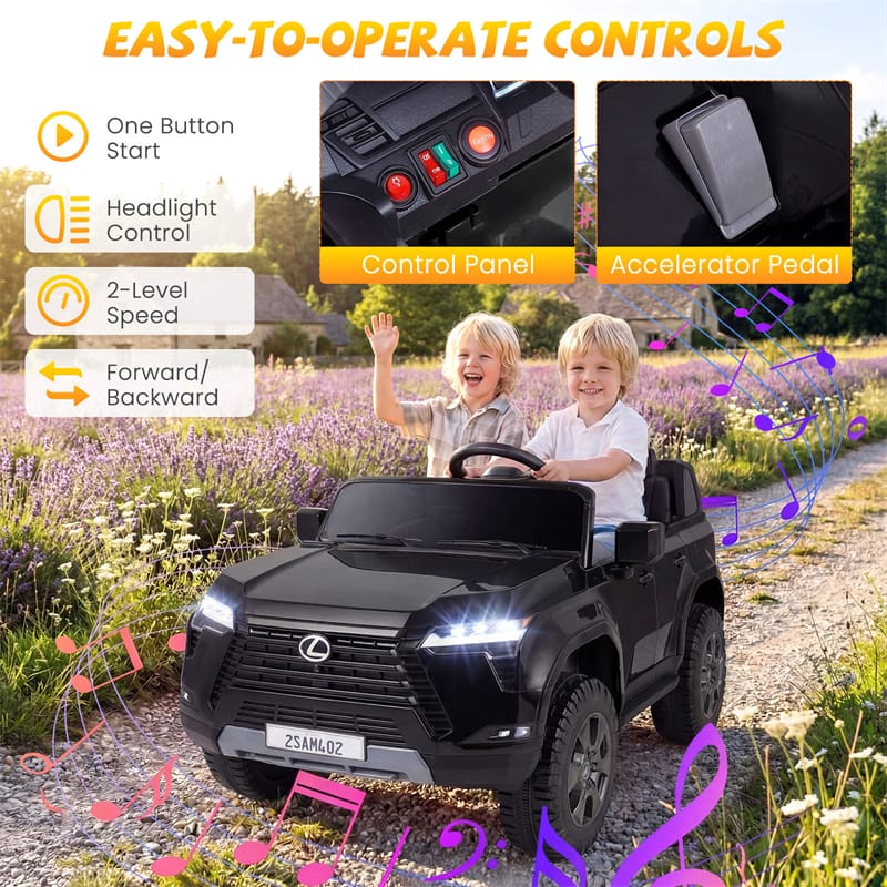 24V 4WD 2-Seater Kids Ride On Car, Licensed LEXUS GX550 Electric Vehicle with Remote Control, Wireless Music & Spring Suspension for Boys Girls