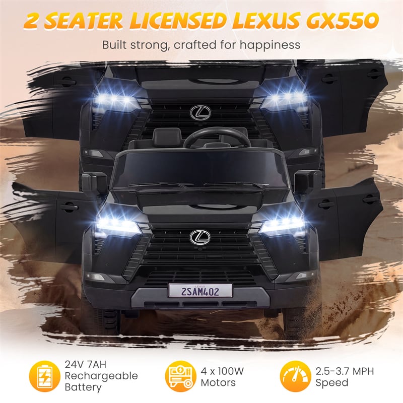 24V 4WD 2-Seater Kids Ride On Car, Licensed LEXUS GX550 Electric Vehicle with Remote Control, Wireless Music & Spring Suspension for Boys Girls