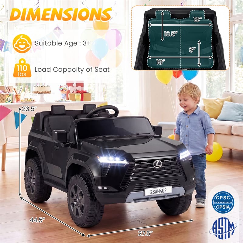 24V 4WD 2-Seater Kids Ride On Car, Licensed LEXUS GX550 Electric Vehicle with Remote Control, Wireless Music & Spring Suspension for Boys Girls
