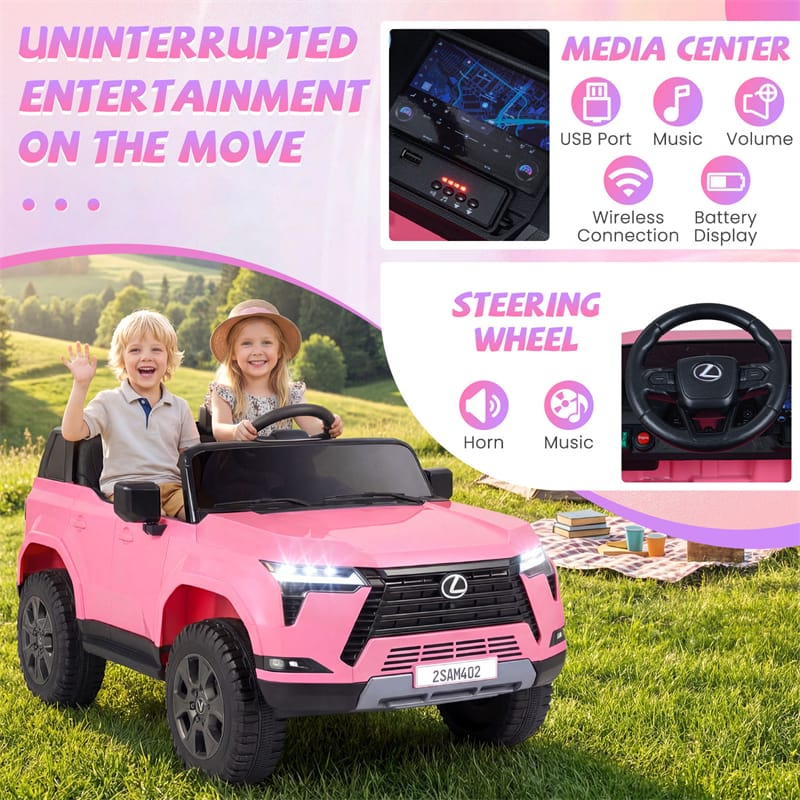 24V 4WD 2-Seater Kids Ride On Car, Licensed LEXUS GX550 Electric Vehicle with Remote Control, Wireless Music & Spring Suspension for Boys Girls