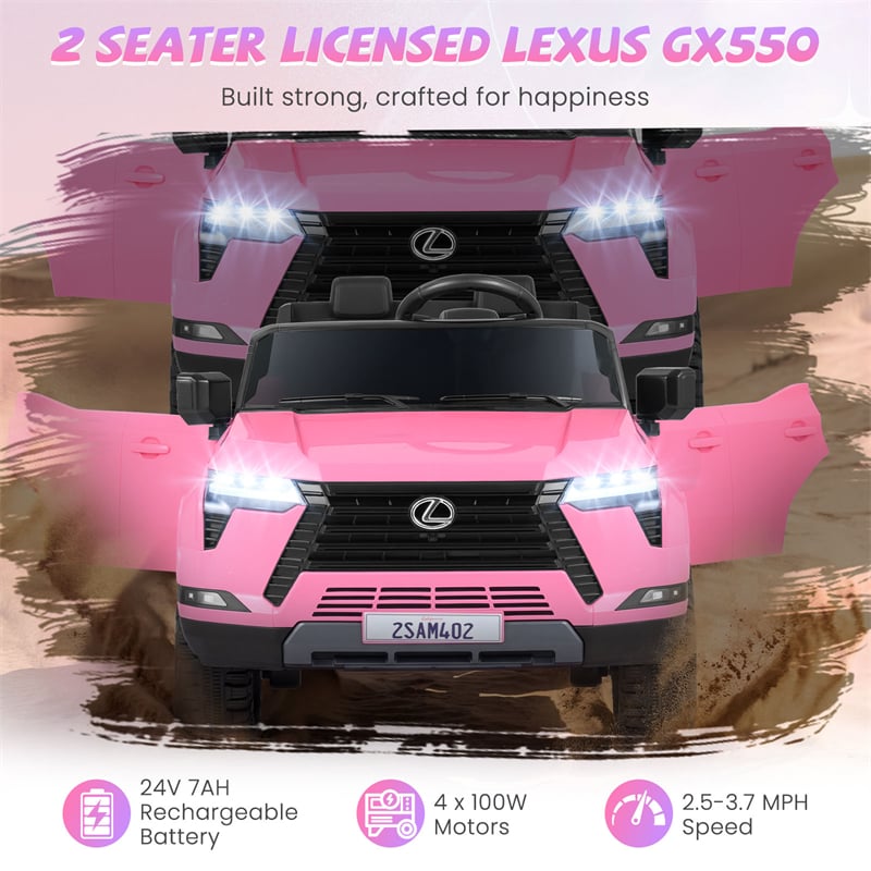 24V 4WD 2-Seater Kids Ride On Car, Licensed LEXUS GX550 Electric Vehicle with Remote Control, Wireless Music & Spring Suspension for Boys Girls