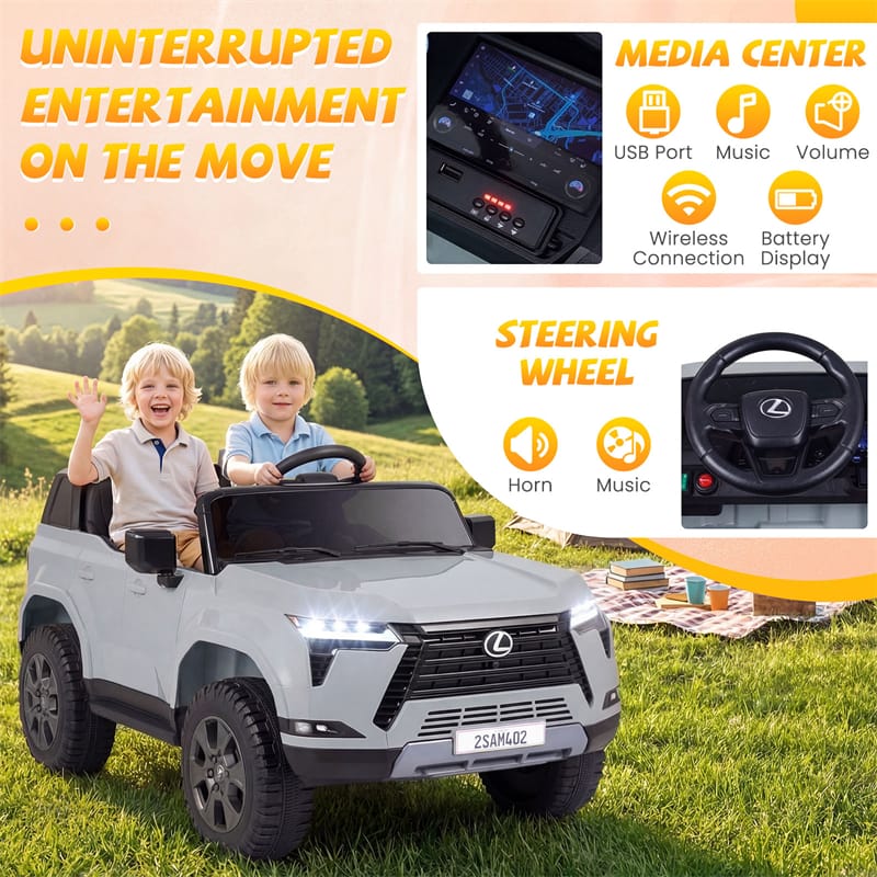 24V 4WD 2-Seater Kids Ride On Car, Licensed LEXUS GX550 Electric Vehicle with Remote Control, Wireless Music & Spring Suspension for Boys Girls