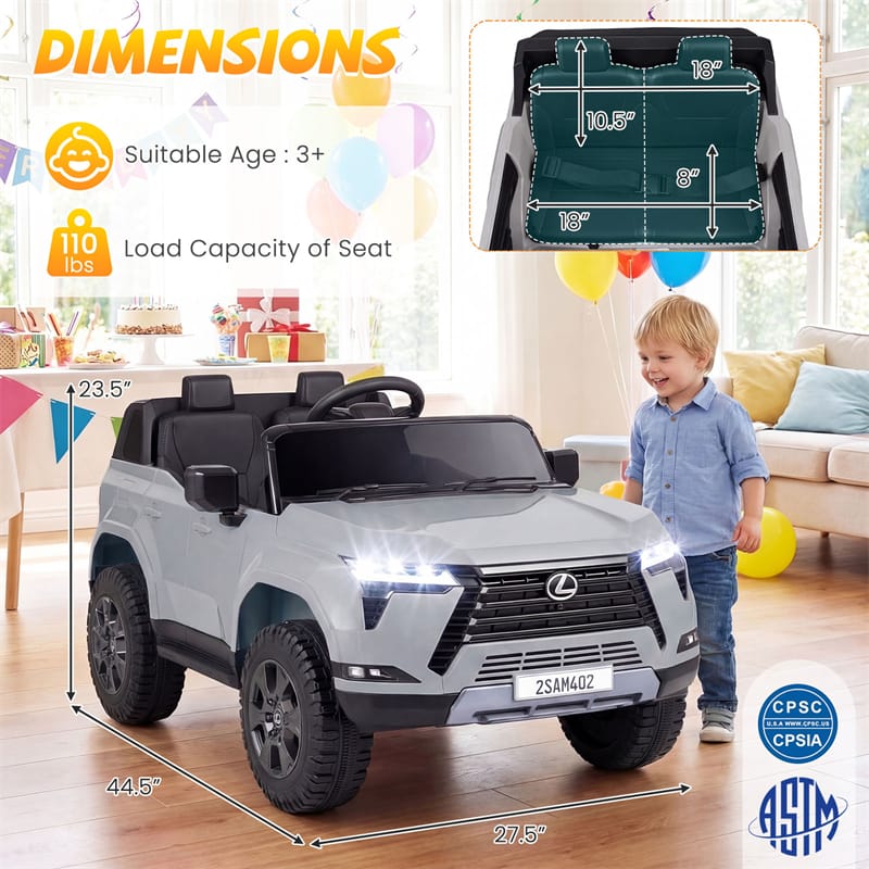 24V 4WD 2-Seater Kids Ride On Car, Licensed LEXUS GX550 Electric Vehicle with Remote Control, Wireless Music & Spring Suspension for Boys Girls