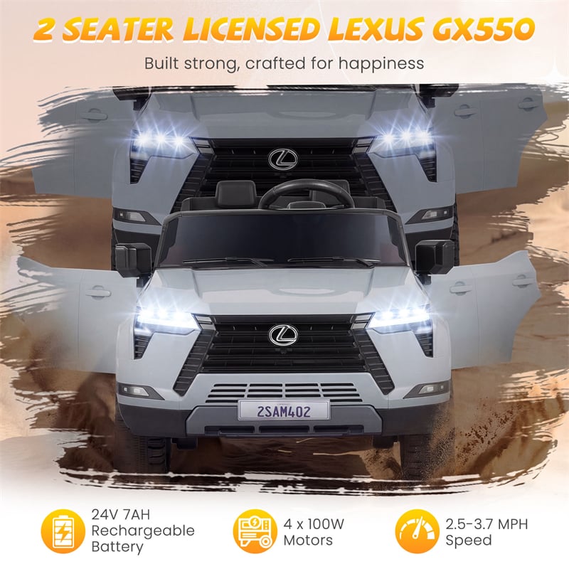 24V 4WD 2-Seater Kids Ride On Car, Licensed LEXUS GX550 Electric Vehicle with Remote Control, Wireless Music & Spring Suspension for Boys Girls