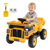 24V Kids Ride on Dump Truck, Electric Construction Vehicle with Dump Bed, Shovel & Remote Control, 4-Wheeler Battery Powered Toy Car for Boys Girls