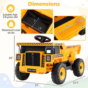 24V Kids Ride on Dump Truck, Electric Construction Vehicle with Dump Bed, Shovel & Remote Control, 4-Wheeler Battery Powered Toy Car for Boys Girls