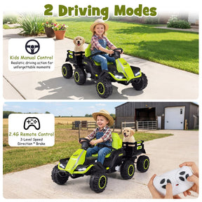 24V Kids Ride On Tractor with Detachable Trailer, Parent Remote, 20° Climbing, Wireless Music & Lights, Electric Vehicle for Boys Girls Ages 3+