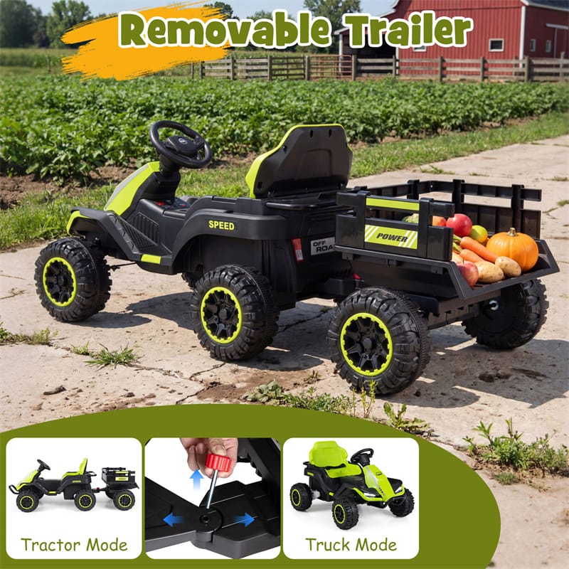 24V Kids Ride On Tractor with Detachable Trailer, Parent Remote, 20° Climbing, Wireless Music & Lights, Electric Vehicle for Boys Girls Ages 3+