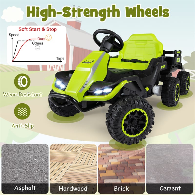 24V Kids Ride On Tractor with Detachable Trailer, Parent Remote, 20° Climbing, Wireless Music & Lights, Electric Vehicle for Boys Girls Ages 3+