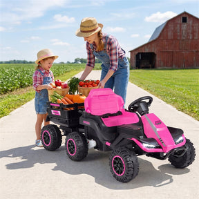 24V Kids Ride On Tractor with Detachable Trailer, Parent Remote, 20° Climbing, Wireless Music & Lights, Electric Vehicle for Boys Girls Ages 3+