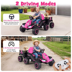 24V Kids Ride On Tractor with Detachable Trailer, Parent Remote, 20° Climbing, Wireless Music & Lights, Electric Vehicle for Boys Girls Ages 3+