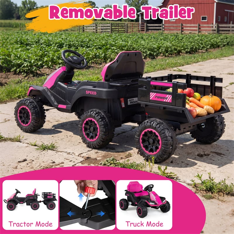 24V Kids Ride On Tractor with Detachable Trailer, Parent Remote, 20° Climbing, Wireless Music & Lights, Electric Vehicle for Boys Girls Ages 3+