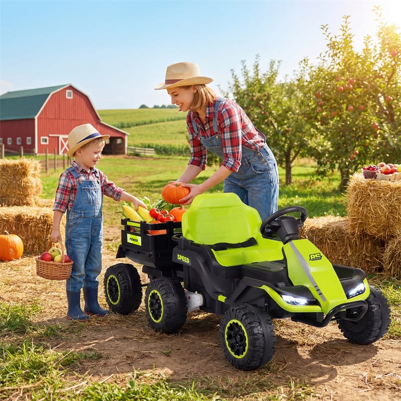 24V Kids Ride On Tractor with Detachable Trailer, Parent Remote, 20° Climbing, Wireless Music & Lights, Electric Vehicle for Boys Girls Ages 3+