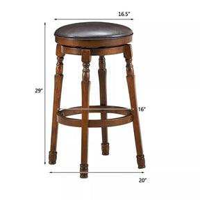 29" Backless Swivel Bar Stools, Round Rubber Wood Bar Height Stool with Faux Leather Padded Seat & Footrest for Kitchen Island, Pub Cafe