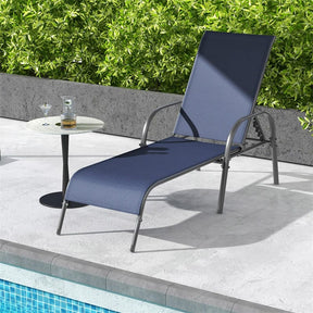 2 PCS Outdoor Chaise Lounges, 5-Position Adjustable Patio Reclining Chairs w/ Armrests, Heavy Duty Steel Sun Loungers for Pool, Yard, Beach