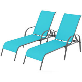 2 PCS Outdoor Chaise Lounges, 5-Position Adjustable Patio Reclining Chairs w/ Armrests, Heavy Duty Steel Sun Loungers for Pool, Yard, Beach