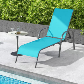 2 PCS Outdoor Chaise Lounges, 5-Position Adjustable Patio Reclining Chairs w/ Armrests, Heavy Duty Steel Sun Loungers for Pool, Yard, Beach