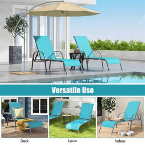 2 PCS Outdoor Chaise Lounges, 5-Position Adjustable Patio Reclining Chairs w/ Armrests, Heavy Duty Steel Sun Loungers for Pool, Yard, Beach