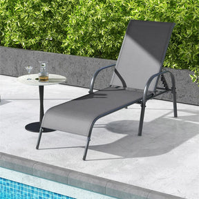 2 PCS Outdoor Chaise Lounges, 5-Position Adjustable Patio Reclining Chairs w/ Armrests, Heavy Duty Steel Sun Loungers for Pool, Yard, Beach
