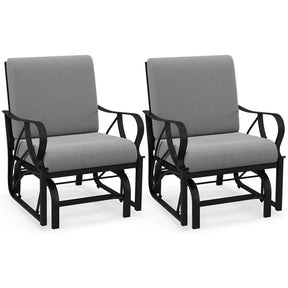 Patio Glider Chair with Thick Cushions Curved Armrest, Heavy Duty Metal Frame Single Person Outdoor Rocking Chair for Porch Garden Yard