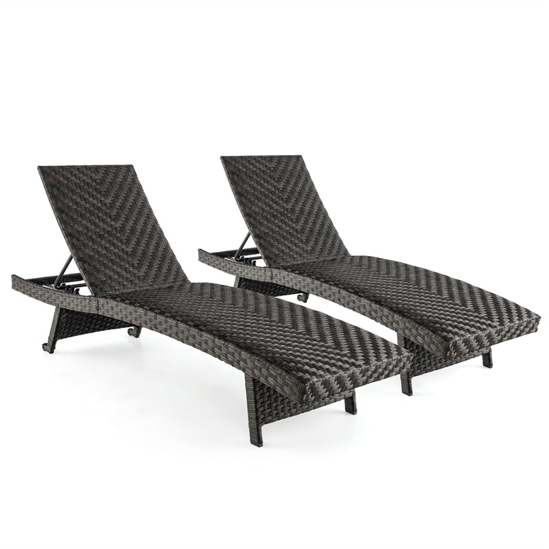 Folding Patio Chaise Lounge Chair, Quick Dry Foam Padded Rattan Recliner with 5-Level Adjustable Backrest & Wheels for Outdoor Backyard Garden