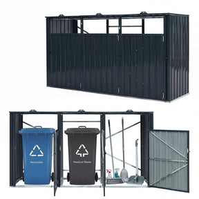 3-Bin Outdoor Trash Can Storage Shed, 7.8x2.6 FT Metal Garbage Bin Shed, Flip-Up Lids & Lockable Doors, Galvanized Steel Enclosure for Patio Backyard