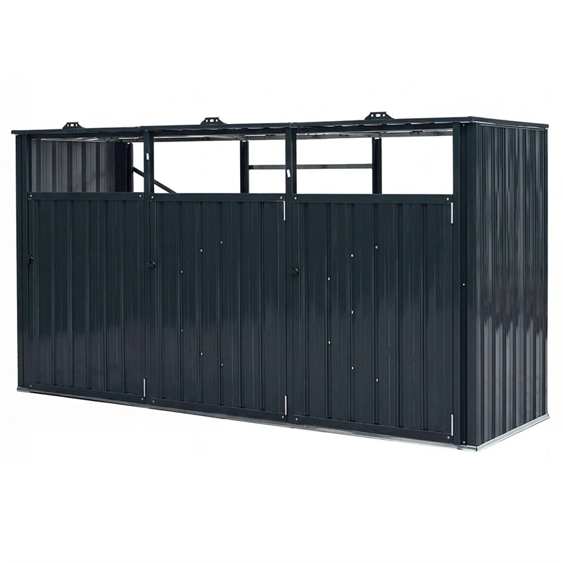 3-Bin Outdoor Trash Can Storage Shed, 7.8x2.6 FT Metal Garbage Bin Shed, Flip-Up Lids & Lockable Doors, Galvanized Steel Enclosure for Patio Backyard