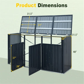 3-Bin Outdoor Trash Can Storage Shed, 7.8x2.6 FT Metal Garbage Bin Shed, Flip-Up Lids & Lockable Doors, Galvanized Steel Enclosure for Patio Backyard
