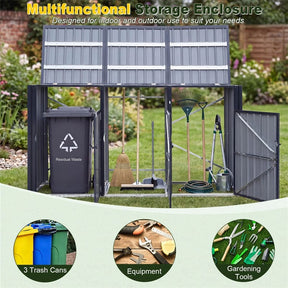 3-Bin Outdoor Trash Can Storage Shed, 7.8x2.6 FT Metal Garbage Bin Shed, Flip-Up Lids & Lockable Doors, Galvanized Steel Enclosure for Patio Backyard