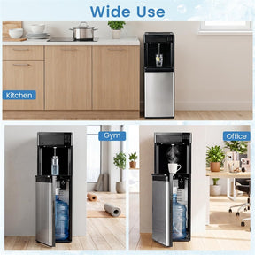 3-in-1 Bottom Loading Water Dispenser with Ice Maker for 5 Gallon Bottle, Stainless Steel Hot and Cold Water Cooler, 33LBS/24H Bullet Ice & Child Lock