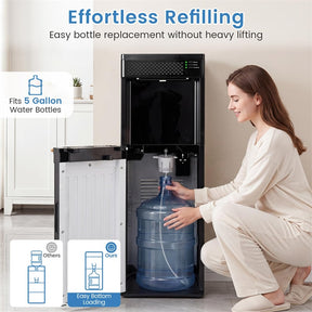 3-in-1 Bottom Loading Water Dispenser with Ice Maker for 5 Gallon Bottle, Stainless Steel Hot and Cold Water Cooler, 33LBS/24H Bullet Ice & Child Lock