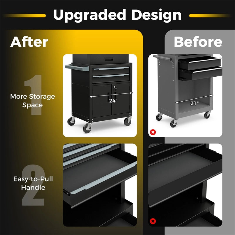 3-in-1 Rolling Tool Chest, 6-Drawer Heavy Duty Steel Tool Cabinet w/ Lockable Toolbox & Universal Wheels, Detachable Garage Tool Box Organizer