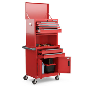 3-in-1 Rolling Tool Chest, 6-Drawer Heavy Duty Steel Tool Cabinet w/ Lockable Toolbox & Universal Wheels, Detachable Garage Tool Box Organizer