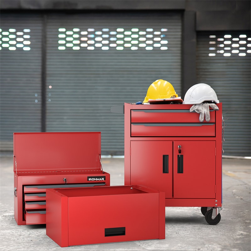 3-in-1 Rolling Tool Chest, 6-Drawer Heavy Duty Steel Tool Cabinet w/ Lockable Toolbox & Universal Wheels, Detachable Garage Tool Box Organizer