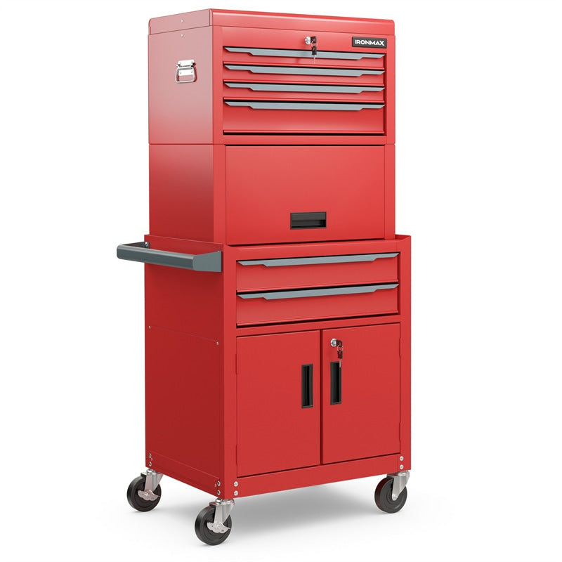 3-in-1 Rolling Tool Chest, 6-Drawer Heavy Duty Steel Tool Cabinet w/ Lockable Toolbox & Universal Wheels, Detachable Garage Tool Box Organizer