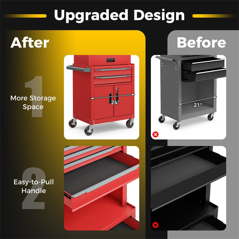 3-in-1 Rolling Tool Chest, 6-Drawer Heavy Duty Steel Tool Cabinet w/ Lockable Toolbox & Universal Wheels, Detachable Garage Tool Box Organizer