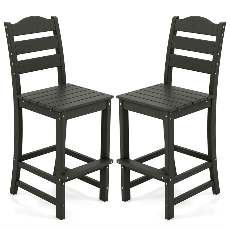 Outdoor HDPE Bar Stool, 30" Tall Patio Bar Chair with High Backrest & Footrest, All-Weather High-Top Barstool for Garden, Backyard