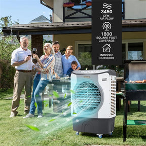 3450 CFM Portable Industrial Evaporative Cooler 4-in-1 Air Cooling Fan Humidifier Purifer with 45L Water Tank