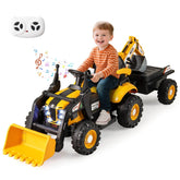 4-in-1 Kids Ride on Tractor, 12V Electric Excavator Bulldozer with Trailer, Digger & Remote Control, Backhoe Construction Vehicle Toy for Ages 3+