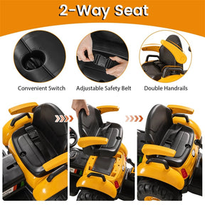 4-in-1 Kids Ride on Tractor, 12V Electric Excavator Bulldozer with Trailer, Digger & Remote Control, Backhoe Construction Vehicle Toy for Ages 3+