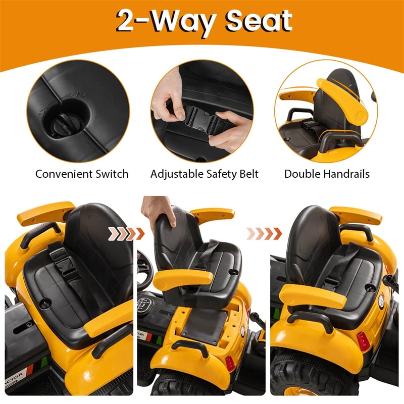 4-in-1 Kids Ride on Tractor, 12V Electric Excavator Bulldozer with Trailer, Digger & Remote Control, Backhoe Construction Vehicle Toy for Ages 3+