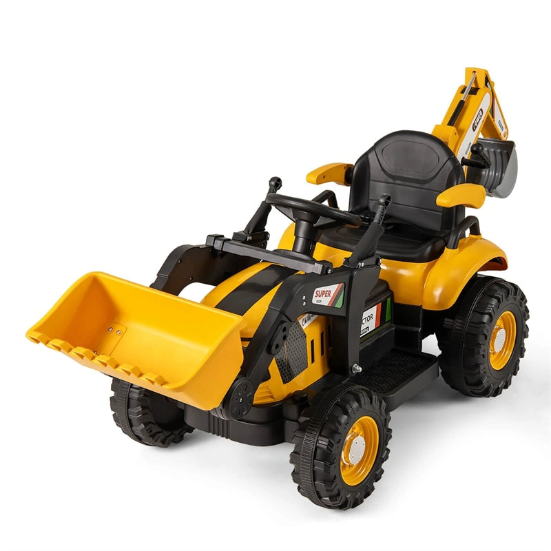 4-in-1 Kids Ride on Tractor, 12V Electric Excavator Bulldozer with Trailer, Digger & Remote Control, Backhoe Construction Vehicle Toy for Ages 3+