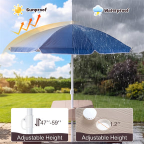 4 Person Kids Picnic Table Bench Set with Removable Umbrella, HDPE Tabletop & Metal Frame, Toddler Outdoor Furniture for Patio Backyard Garden