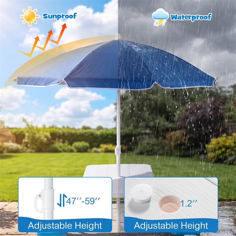 4 Person Kids Picnic Table Bench Set with Removable Umbrella, HDPE Tabletop & Metal Frame, Toddler Outdoor Furniture for Patio Backyard Garden